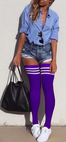 Image of Abodhu Womens Thigh High Socks, Over Knee Socks for Women, Striped Knit Long Tall Stockings, Cosplay Casual Socks