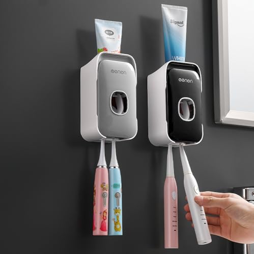 Image of Evona Wall Mounted Automatic Toothpaste Dispenser Squeezer with Toothbrush Holder Bathroom Accessories Sets