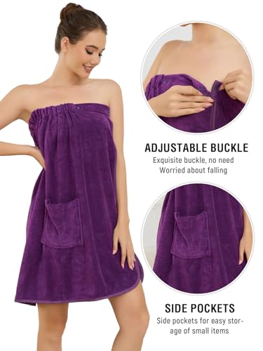 Image of Air Curvey Women's Soft Wrap Towel Shower Wrap Robe Lightweight Spa Body Wrap Adjustable Closure Bathrobe With Pocket