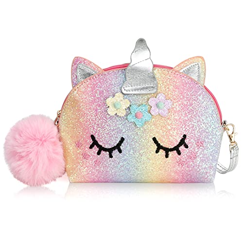 ZWOOS Sac à Bandoulière pour Filles, Licorne Bandoulière Sac a Main Petite Fille Mignonnes Épaule, Sac à Main à Paillettes De Mode Pour Petites Filles (C) Cover