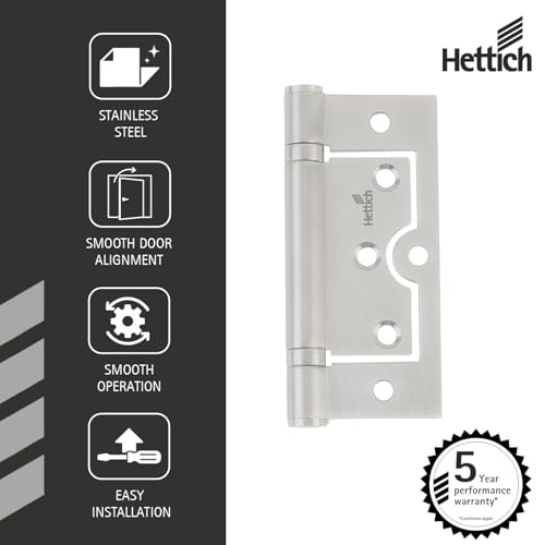 Image of Hettich HBN-13-4325ZM /102 Flush Hinge 4 inchx3 inchx2.5 inch | 40kg Load /Pair | Heavy-Duty Butt Hinge for Wood, Metal & PVC Doors | in /Out Swing | Easy Installation | 5-Year Warranty | Pack of 1 (2 Hinges)