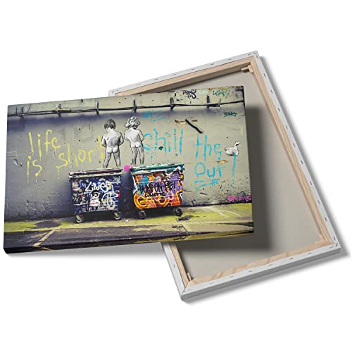 Street Graffiti Art Wall Decor Banksy Canvas Wall Art Framed Life Is Short Chill The Duck Out Graffiti Poster Prints Colorful Picture Artwork Peeing Boy Painting For Bathroom Decoration - 12X18 Inch #TOP1