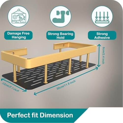 Image of Bathroom Accessories - Multipurpose Aluminium Bathroom Shelf for Wall, Self-Adhesive Wall Mounted Bathroom Organiser Without Drill (2, Bathroom Shelf - Gold)