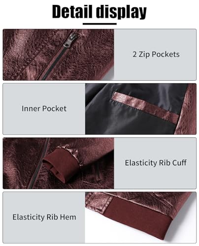 PEGENO Men's Stand Collar Leather Jacket Lightweight Faux Leather Motorcycle Jacket4