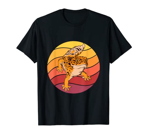 Leopard Gecko Retro Sunset Reptile Art Leopard Geckos T-Shirt, Black