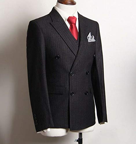 Men's Pinstripe 3 Pieces Suit Slim Fit Stripe Double Breasted Jacket Pants Vest Sets3