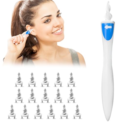 Ohrreinigungsset,360°Spirale Silikon Ohrreinige,Ohrenschmalz Entferner Kinder,Ohrreiniger für Erwachsene,Festsitzender Ohrenschmalz,Sicheres und Weiches Ear Cleaner mit 16 Abwaschbaren Ersatzköpfen