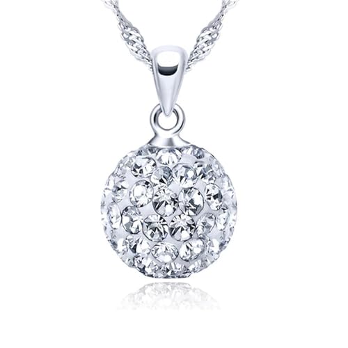 Crystalline Azuria Femme Collier avec Pendentif Boule Disco Rond Argent 925 Cristaux Blancs en Zircone