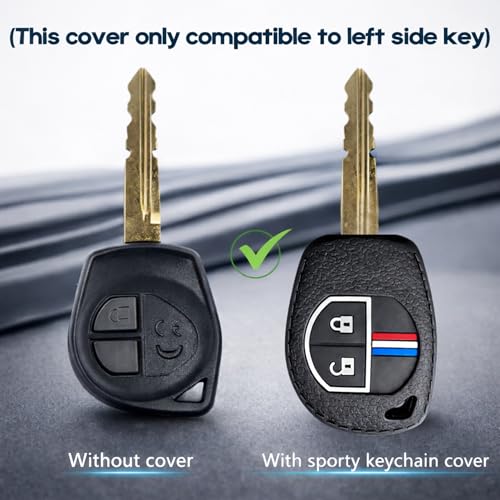 Image of DETACHI Car Key Cover Silicone with Metal Keychain Hook Holder Compatible with Victoris, Baleno, Grand Vitara, XL6, Ertiga, Brezza, Dzire, Glanza, Urban Cruiser Hyryder,2 Button Key Remote.