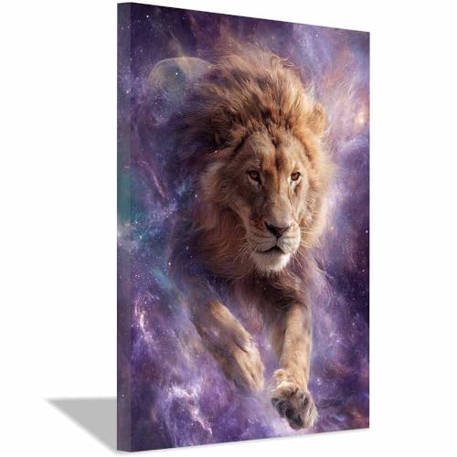 Tableau Animaux Lions pour habiller un mur vide peinture toile HUYEEI marron 60x90cm