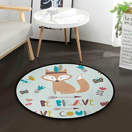 Mnsruu Tapis rond antidérapant et confortable avec motif renard indien avec flèches pour salon, chambre à coucher, 92 cm de diamètre