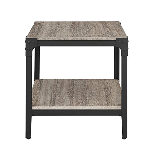 Walker Edison WE Furniture Angle Iron Rustic Wood End Table/Side Table For Living Room Bedroom, Set of 2 - Driftwood - Image 3