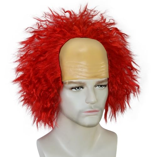 IMEYLE Red Clown Wigs for Adults Scary Clown Costume Men Baldness Bald Wig Bald Cap Costume Red Wig Men for Cosplay Outfit Halloween Party+Hair Cap