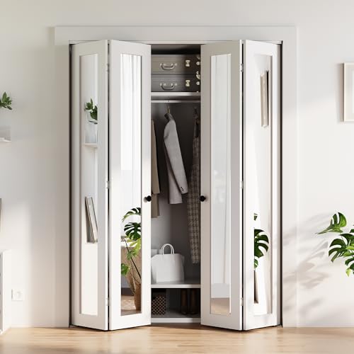 COSHOMER Bifold Doors for 60" x 80" Opening, 1-lite Mirror Closet Folding Doors with Hardware kit Included, Easy Assembly, White by COSHOMER - Used condition - US$304.18