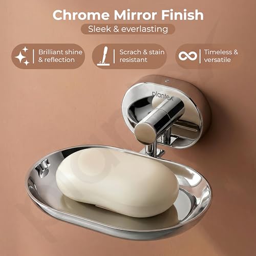 Image of Plantex J4 Stainless Steel Wall Mounted Soap Holder for Bathroom /Soap Holder for Kitchen /Soap Stand for Bathroom /Bathroom Accessories (Chrome Finish) Onix