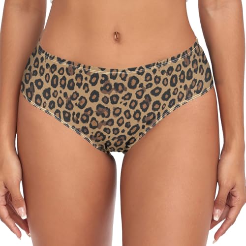 Peystean Women's Soft Underwear Briefs,Fashion Leopard Texture Pattern Comfy Breathable Girls Mid Waist Brief Stretchy Ladies Hipster Bikini Cheeky Panties for Woman M