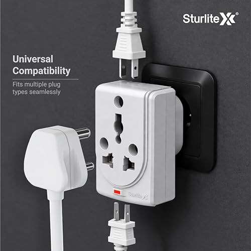 Image of Sturlite Konvert Multiplug| 6-16 Amp| 2-Pin & 3-Pin Socket| Universal AC Travel Adapter| Premium Polycarbonate Body Socket| Compact Converter Plug for Travel, Home & Office Use - Pack of 3