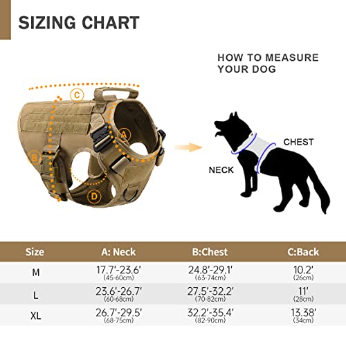 Petoday Tactical Dog Harness For Large Dogs,Working Dog Training Molle Vest,With 2X Metal Buckle,Military Dog Harness With Handle,Hook And Loop Panel For Dog Patch(Yellow, L) #TOP1