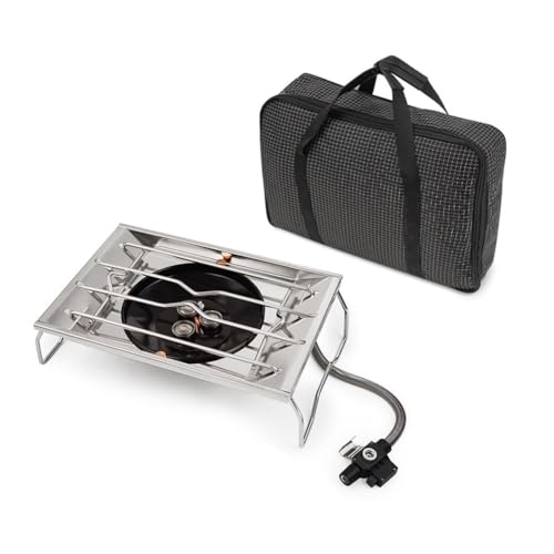 MoSundi Estufa de gas isobutano portátil para camping, cocina de mesa de 6000 W con control de llama, compatible con propano/butano, acero inoxidable 304