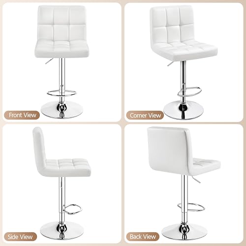 Image of Yaheetech Bar Stools Set of 3, Adjustable PU Leather Swivel Barstools, Modern Counter Stools with Back and Footrest, Counter Height Barstools for Bar, Kitchen, Dining Room, White