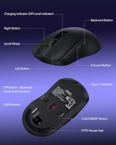 TECKNET Wireless Gaming Mouse, 53g Lightweight, 1000Hz Polling Rate, Black - image 6