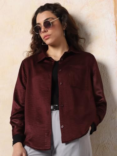 Image of High Star Women Boxy Spread Collar Long Sleeves Solid Shirts 43