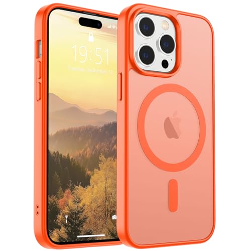 Image of SUPFINE Magnetic for iPhone 14 Pro Max Case (Compatible with MagSafe) (Military Grade Drop Protection) Slim Translucent Matte Shockproof Phone Cover,Orange