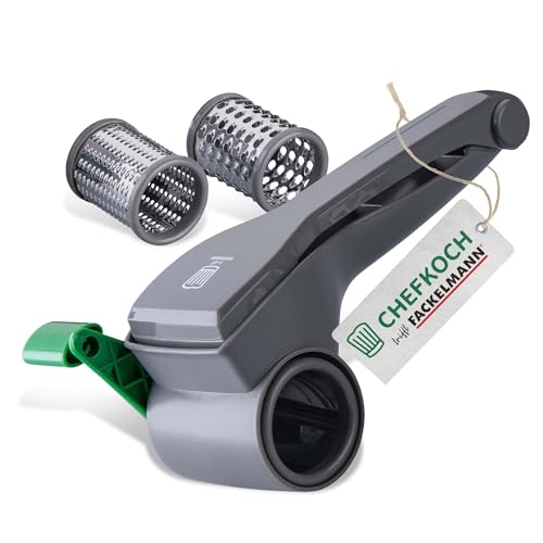 Chefkoch Râpe à tambour pour légumes, fromages ou noix – Râpe avec manivelle et 3 inserts pour tranches, râpes grossières et fines – Remplissage...