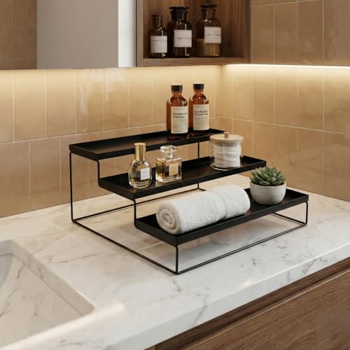 Image of Homify 3-Step Countertop Spice Rack & Utensil Organizer | Multipurpose Kitchen Storage Stand for Jars, Condiments, Bottles & Containers | No Assembly Needed | Rust-Resistant Metal (31x29x12 cm)