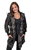 90 Degree By Reflex Ultra Soft Fuzzy Sherpa Hooded Cardigan with Pockets - Black Camo - Medium