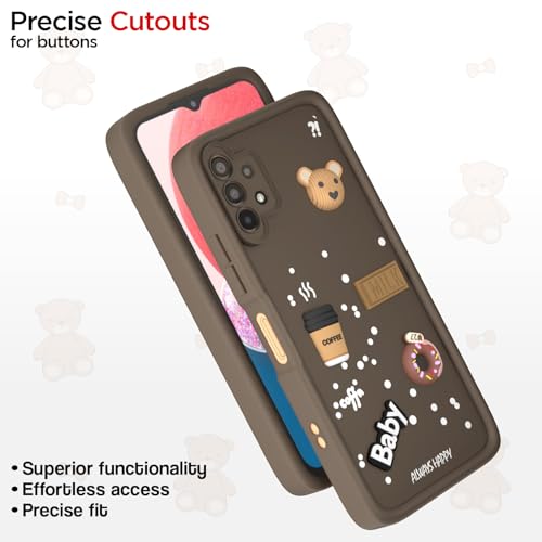 Image of Pikkme Back Cover for Samsung Galaxy A13 4G / A13 5G | Cute Fun Cartoon 3D Bear Silicone Full Body Protection Bumper Cover (Brown)