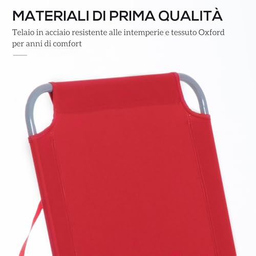 Outsunny Lettino Prendisole Pieghevole Con Schienale Reclinabile Su 5 Livelli, Sdraio Da Giardino Con Struttura In Metallo E Tessuto Oxford, Per Spiaggia Piscina Giardino, 187X55X24Cm, Rosso - 6