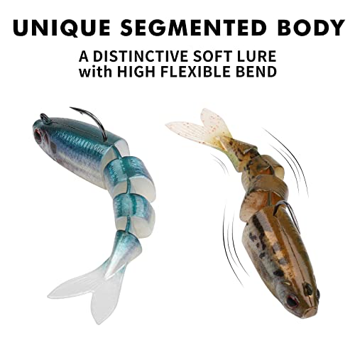 GOTOUR Pre-Rigged Soft Fishing Lures, Curly Tail Swimbait Lures for Bass Fishing, Lifelike Soft Tadpole Swimbait with Spinner for Crappie Trout Fishing,All Season Freshwater Fishing Bait for Warriors