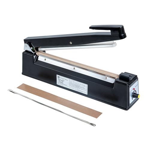Restaurantware 12 Inch Impulse Sealer 1 Manual Heat Sealer - Food Safe Industrial Grade Black Aluminum Heat Sealing Machine Adjustable Heat Levels Portable