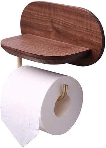 baijiexun Hölzerne Toilettenpapierhalter Holz Toilettenpapierhalter Telefon Regal Tissue Rollhalter Organizer Feste Messing Wandhalterung Lagern Bad Küche Badezimmer Küche Cover