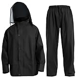 FWG Men's 3 Pieces Rain Suits -Waterproof Heavy Duty Workwear Rain Jacket Pants with Big Pockets for All Weather(Black,Large)