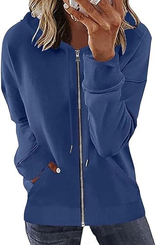 Womens Long Sleeve Open Front Zip Up Hoodies Drawstring Cardigan Hooded Sweatshirt Fashion Sweaters with Pockets