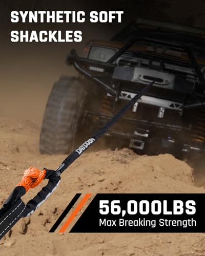 Image of DAYDOOR 56,000 LBS Soft Shackles, 1 /2 inch x 22 inch (2-Pack) Rope Shackles for Recovery, Winch Accessory for Jeep Wrangler, Bronco, 4Runner, Tacoma, ATV /UTV /Jeeps /SUVs, 4x4 Off-Road(Orange)