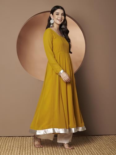 Image of KZA Women's Georgette Hand Embroidered Flared Anarkali Suit for Women | Full Sleeves Flare Anarkali Dress for Woman | Ethnic Flared Anarkali Kurta for Women
