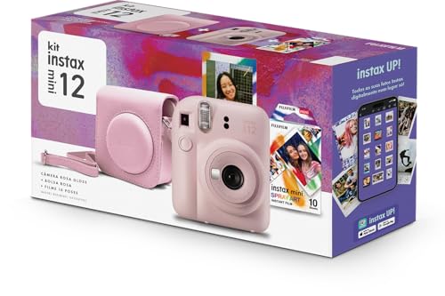Kit Câmera Instax Mini 12 com pack 10 fotos Spray Art e Bolsa Rosa Gloss