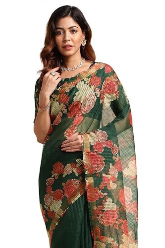Image of MIRCHI FASHION Lightweight Kota Doria Cotton Saree | Floral Printed Summer Saree for Women | Breathable Ethnic Daily Wear Saree with Blouse Piece