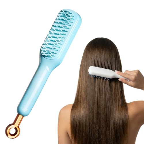 Spwejsr Self-Cleaning Anti-Static Massage Comb Retractable Hair Comb with One-Pull Design Cushion Massage Detangling Comb for All Hair Types Ergonomic Hair Styling Tool (Blue)