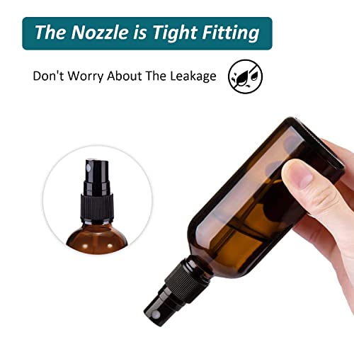 Yunfook 4 Oz Amber Glass Spray Bottles For Essential Oils, Small Empty Fine Mist Spray Bottle,2 Pack With Funnel Dropper #TOP5