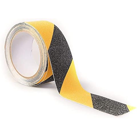 Gocableties Premium Anti-Slip Adhesive Tape, 5m x 50mm (2"), Black/Yellow Hazard Warning Floor Marking Tape, Premium Abrasive Roll Cover