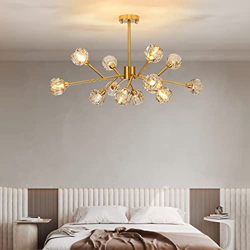 Weesalife Sputnik Chandeliers Modern Crystal Pendant Lighting Gold Chandelier 12 Lights Mid Century Ceiling Light Fixtures For Dining Room Kitchen Island Living Room Bedroom Bar #TOP3