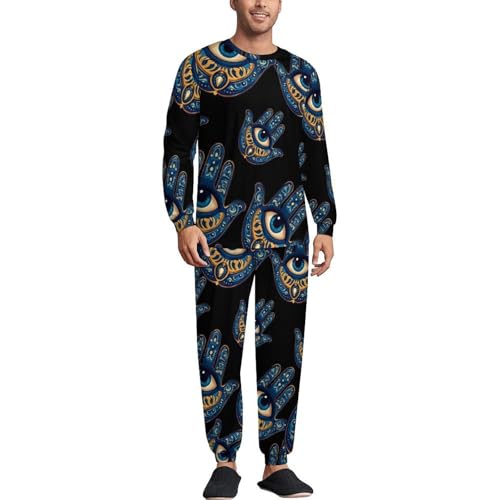 Evil Eye Hamsa-greek Men’s Pajama Set Long Sleeve Top And Pants Loungewear Sleepwear Pjs Nightwear