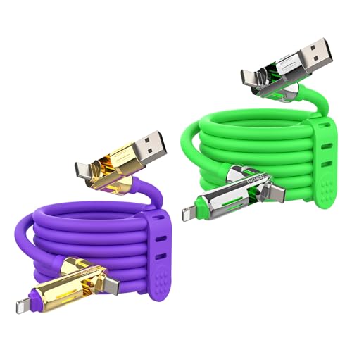 Image of MFish 2-Pack 240W 4-in-1 Multi Charging Cable, Purple+Green, 6.6FT