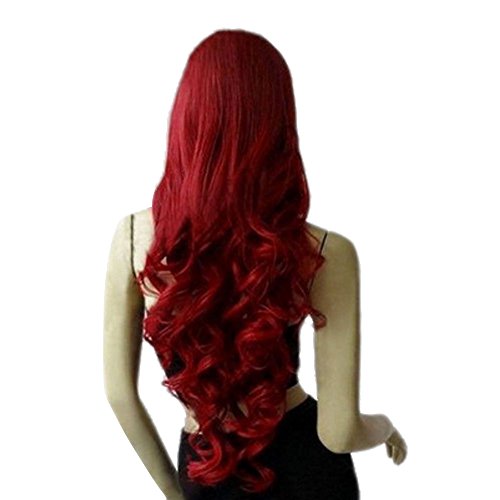 SQDeal 80cm Dark Wine Red Long Big Wave Mix Full Volume Curly Wavy Cosplay Wig