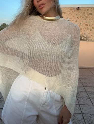 Womens Sheer Poncho Shrug Lightweight Knit Shrug Shawl Boat Neck Mesh Blouse Cover Up Tops Cape Pullover4