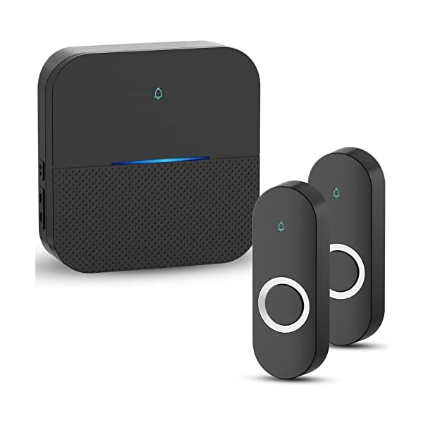 AIDA Lighted Wireless Doorbell, Home Waterproof Doorbell 1,000ft Range, 5 Volume Levels with 58 Doorbell Chimes & LED Flash (Black, Doorbell with 2 transmitters & 1 Receiver)